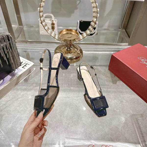 Viv 25 Slingback Navy Blue Mesh Italian Leather 300781