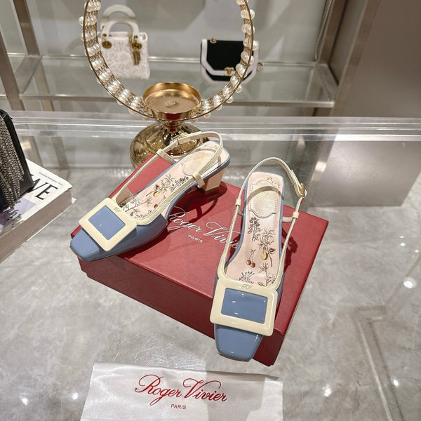 Viv 25 Flower Slingback Blue Italian Leather 300787