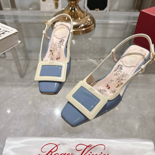 Viv 25 Flower Slingback Blue Italian Leather 300787