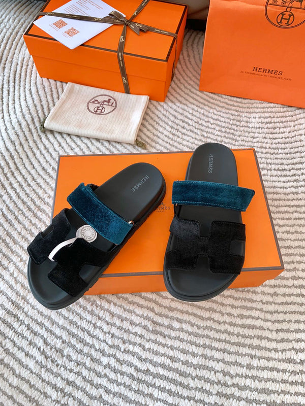 HM Chypre Sandal Black Mix Duck Neck Blue Corduroy 963558