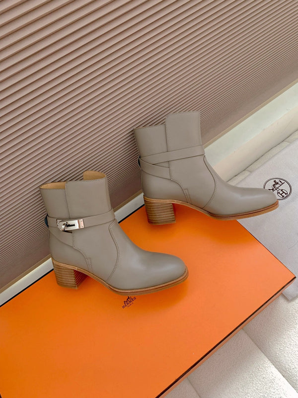 HM Frenchie 50 Ankle Boot Taupe Gray Cowhide 464341