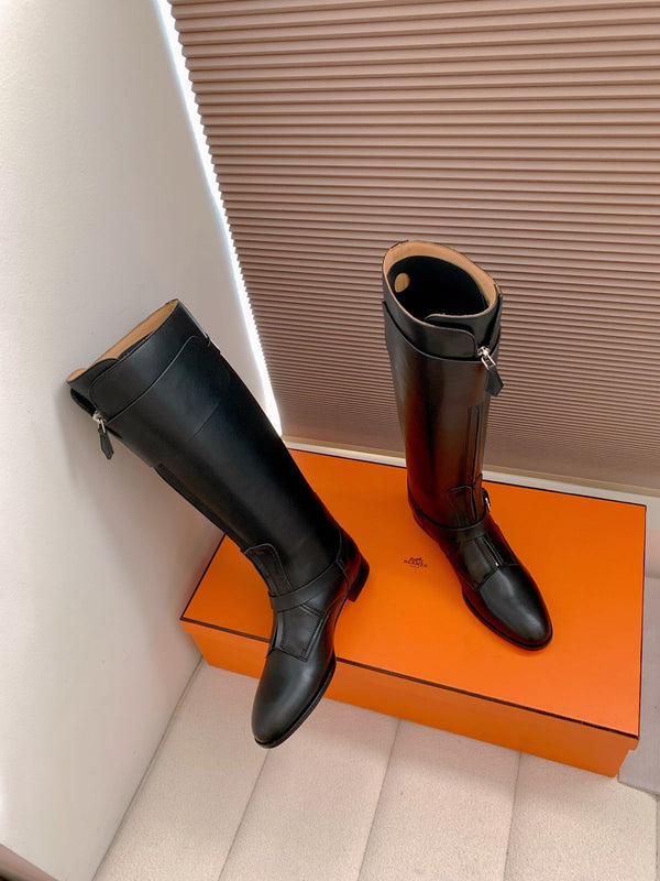 HM Riding Boots Black Cowhide 464356