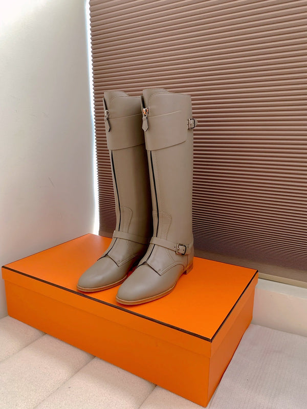 HM Riding Boots Taupe Gray Cowhide 464359