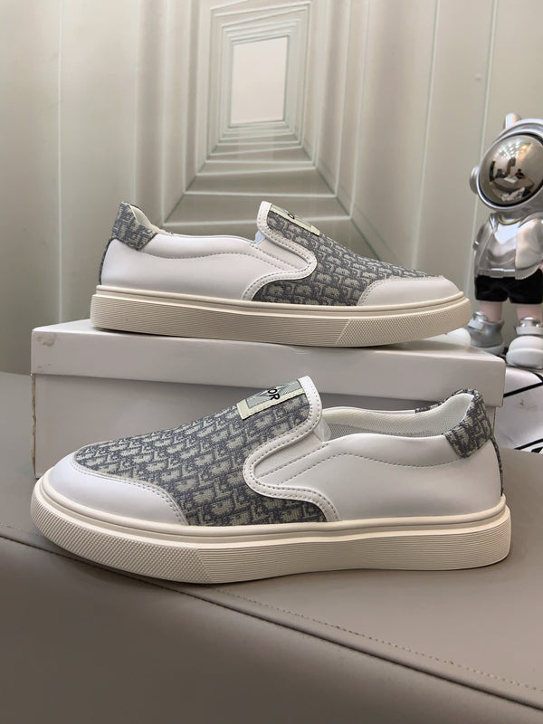 CD B23 SLIP ON IN PELLE DI VITELLO BIANCA E TESSUTO BEIGE