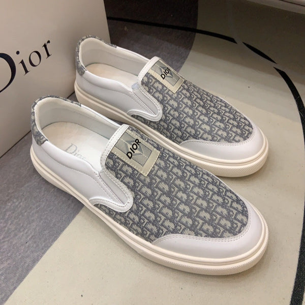 CD B23 SLIP ON WHITE CALFSKIN AND BEIGE FABRIC