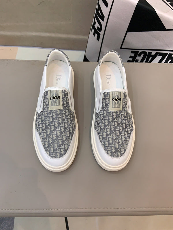 CD B23 SLIP ON IN PELLE DI VITELLO BIANCA E TESSUTO BEIGE