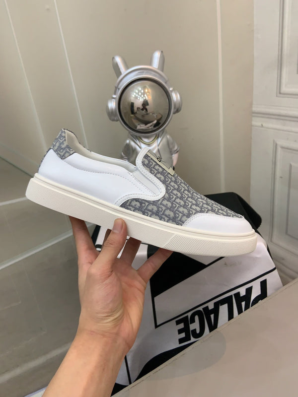 CD B23 SLIP ON IN PELLE DI VITELLO BIANCA E TESSUTO BEIGE