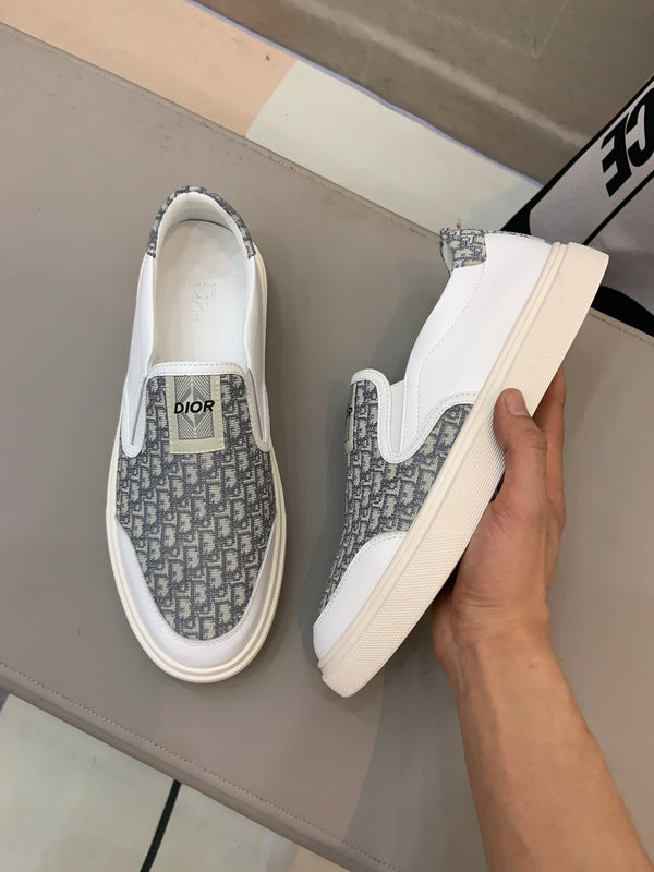 CD B23 SLIP ON IN PELLE DI VITELLO BIANCA E TESSUTO BEIGE