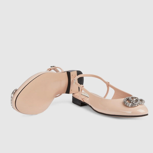GG Double G patent leather slingback ballet flats Glossy Cream Nude
