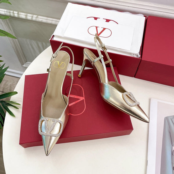 décolleté vlogo slingback 80 in pelle di vitello metallizzata oro