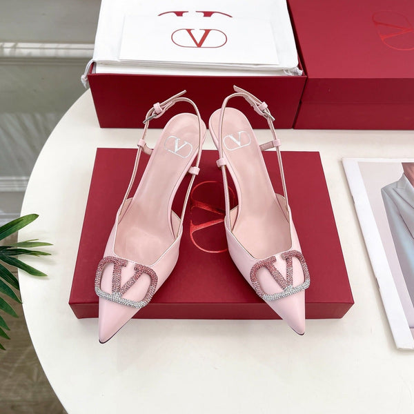 Decolleté Vlogo Signature Slingback in pelle di vitello rosa con cristalli degradati