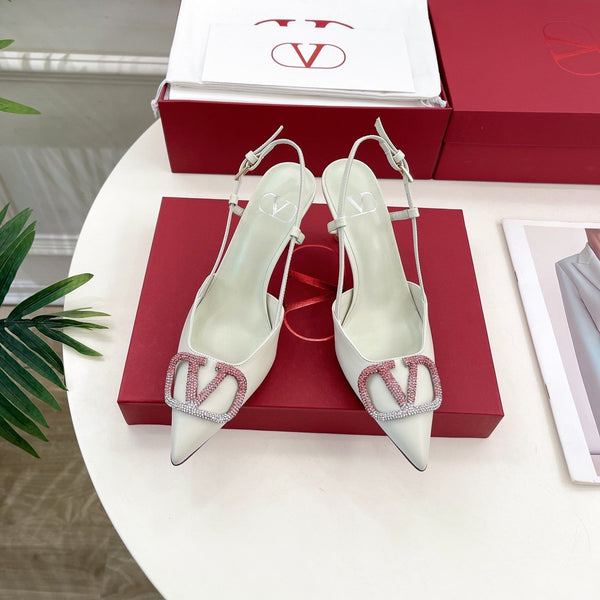Decolleté Vlogo Signature Slingback in pelle di vitello bianca con cristalli degradati