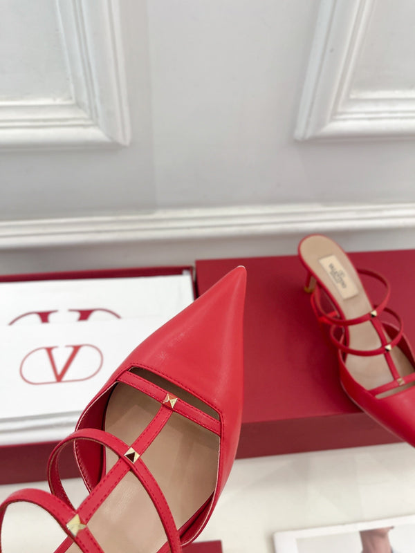 Rockstud Wispy Red Calfskin Mule 60mm