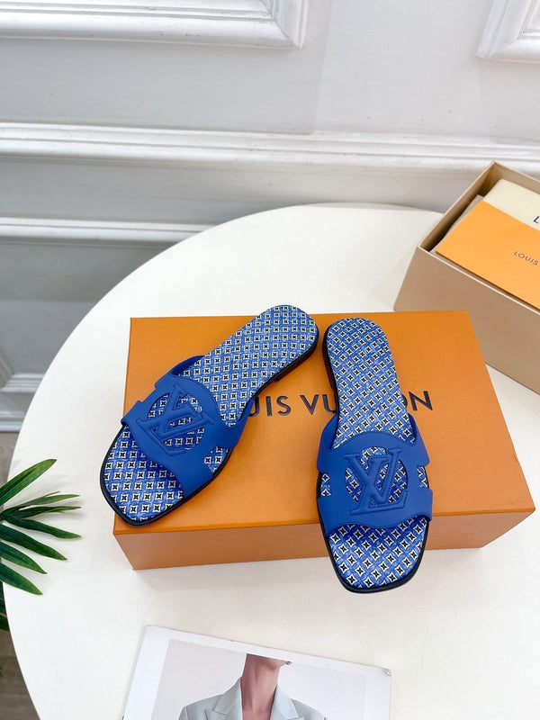 lv sandal isola flat mule blue calfskin star monogram