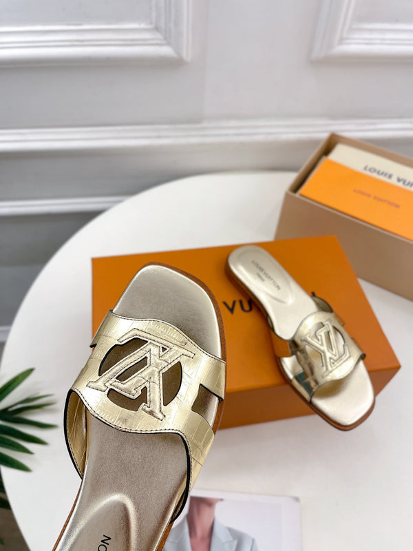isola flat mule gold metalic calfskin