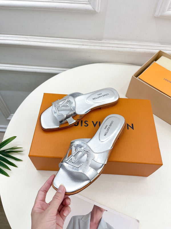 isola flat mule silver metalic calfskin