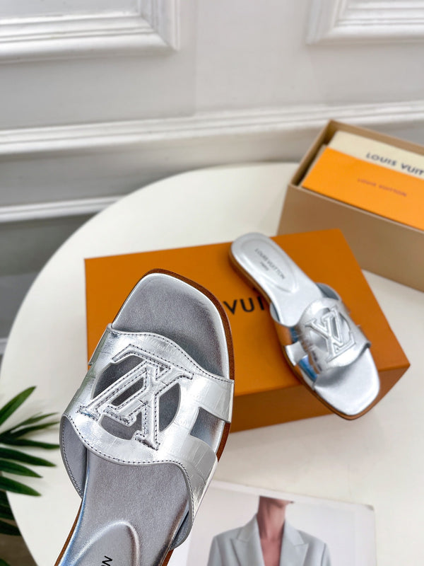 isola flat mule silver metalic calfskin