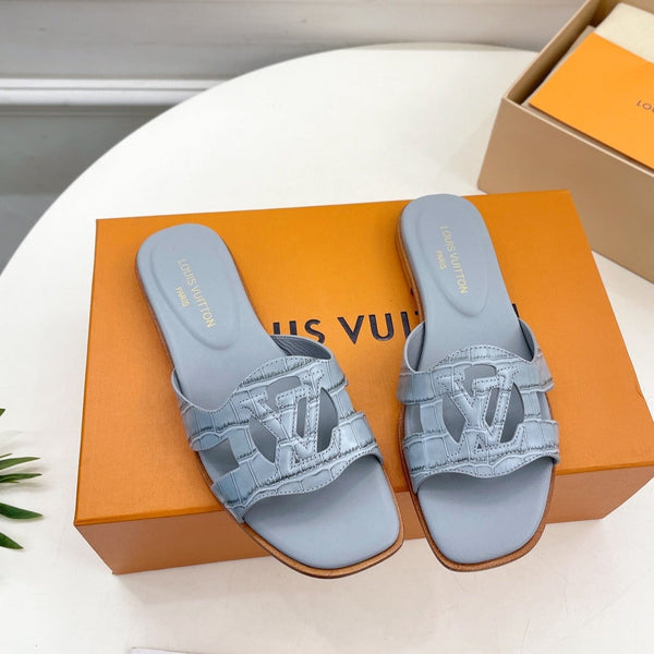 isola flat mule grey calfskin