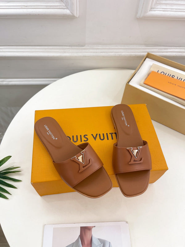 lv capri flat mule dark brown calfskin