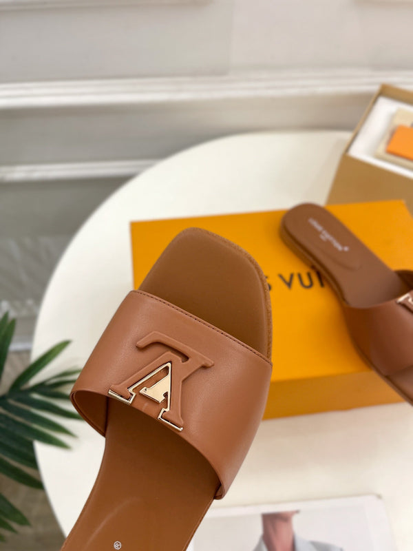lv capri flat mule dark brown calfskin