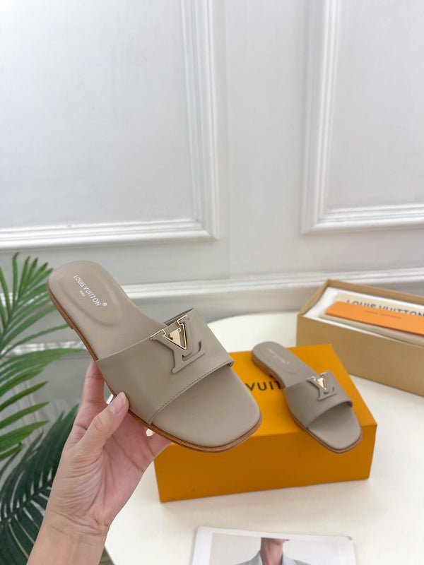lv capri flat mule grey calfskin