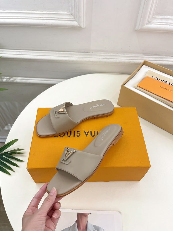 lv capri flat mule grey calfskin