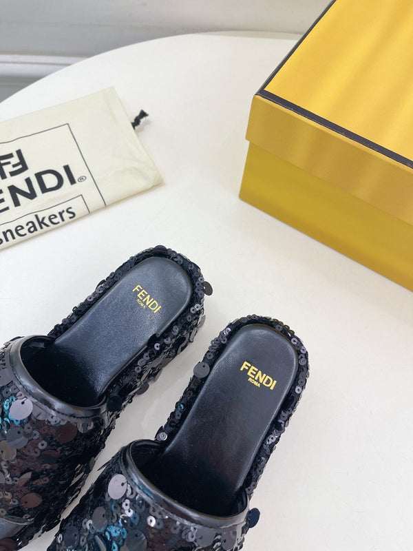 FENDI THICK SOLE 6 CM SEQUIN SLIPPER BLACK
