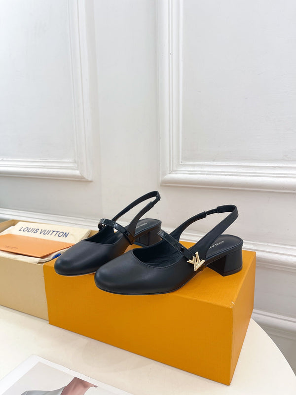 LV Romy Slingback Pump 35mm Black Plain Lambskin