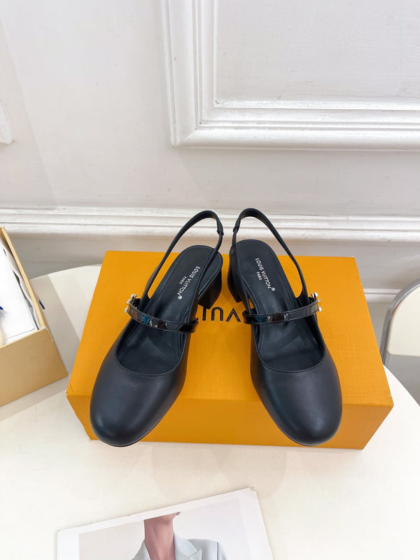 LV Romy Slingback Pump 35mm Black Plain Lambskin