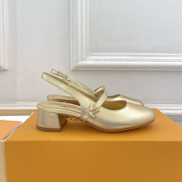 LV Romy Slingback Pump 35mm Metallic Gold Lambskin