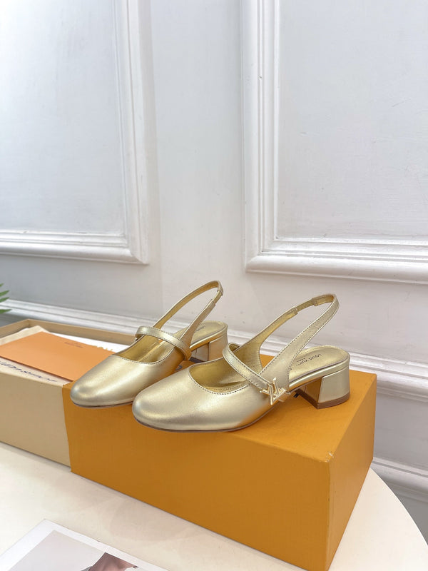 LV Romy Slingback Pump 35mm Metallic Gold Lambskin