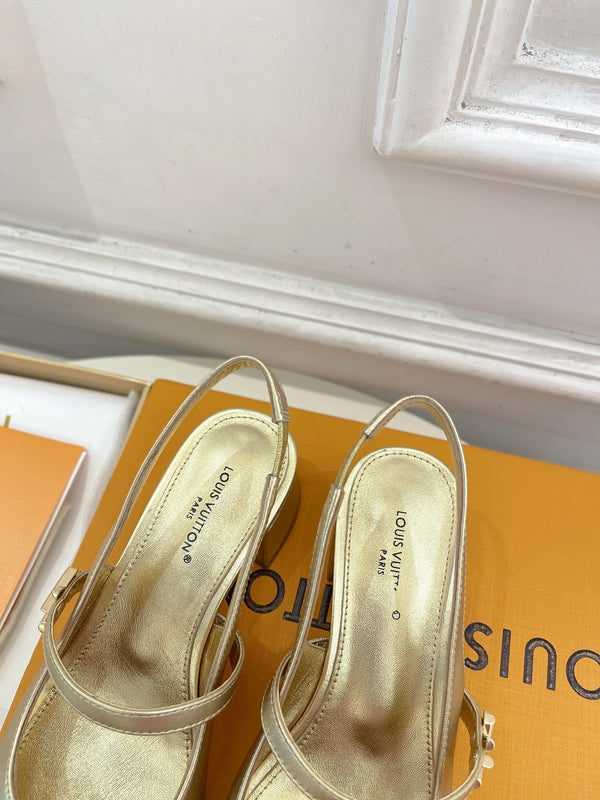 LV Romy Slingback Pump 35mm Metallic Gold Lambskin