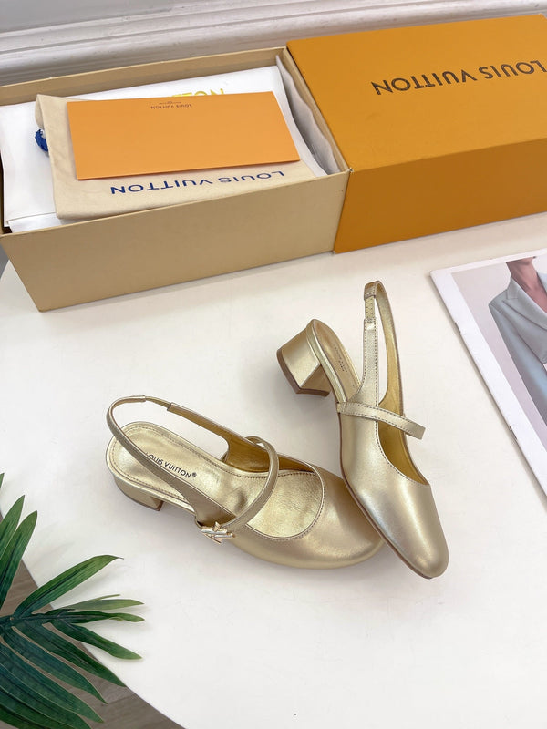 LV Romy Slingback Pump 35mm Metallic Gold Lambskin