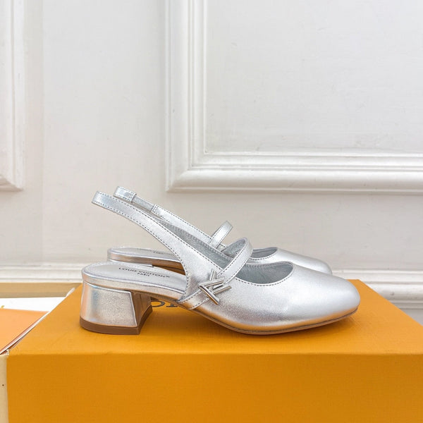 LV Romy Slingback Pump 35mm Metallic Silver Lambskin