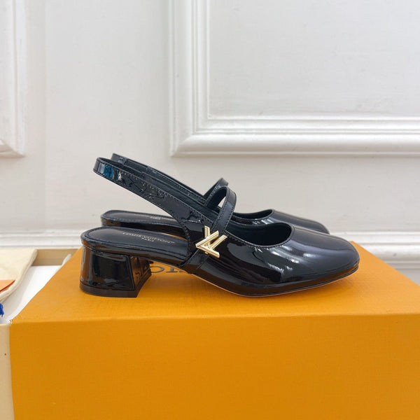 LV Romy Slingback Pump 35mm Glossy Black Lambskin