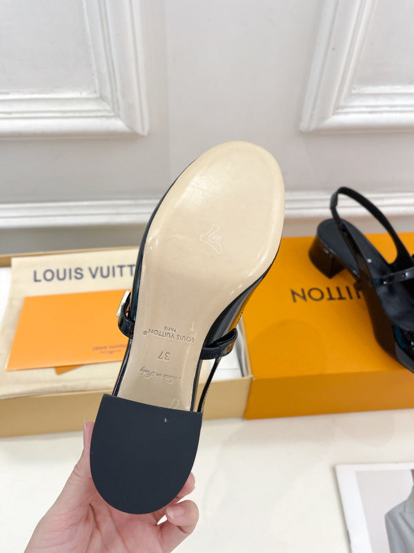LV Romy Slingback Pump 35mm Glossy Black Lambskin