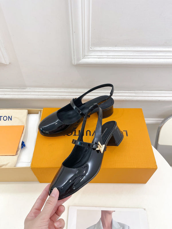 LV Romy Slingback Pump 35mm Glossy Black Lambskin