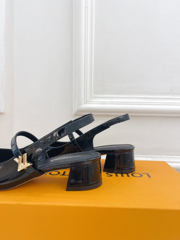 LV Romy Slingback Pump 35mm Glossy Black Lambskin
