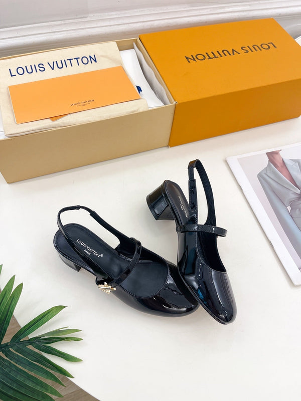 LV Romy Slingback Pump 35mm Glossy Black Lambskin