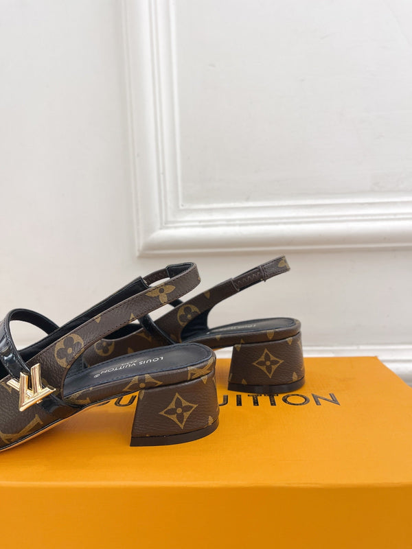 LV Romy Slingback Pump 35mm Dark Brown Monogram Lambskin