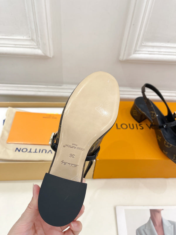 LV Romy Slingback Pump 35mm Dark Brown Monogram Lambskin