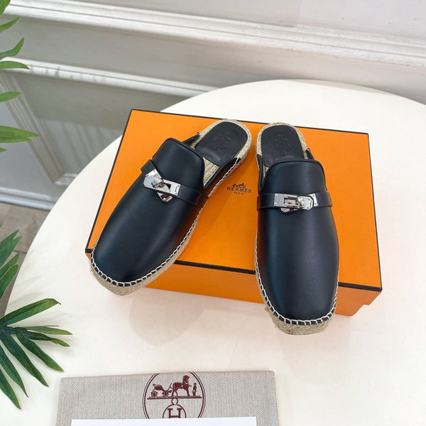 HM Feria Espadrille 20mm Black Calfskin And Handwoven Hemp Rope 967988