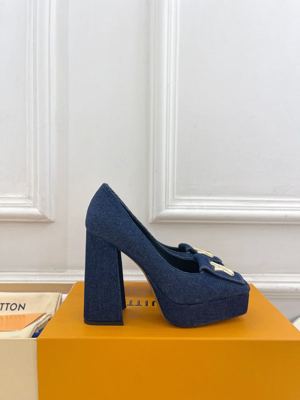 SHAKE MARY JANE HIGH HEEL 12 CM IN CLASSIC BLUE DENIM FABRIC