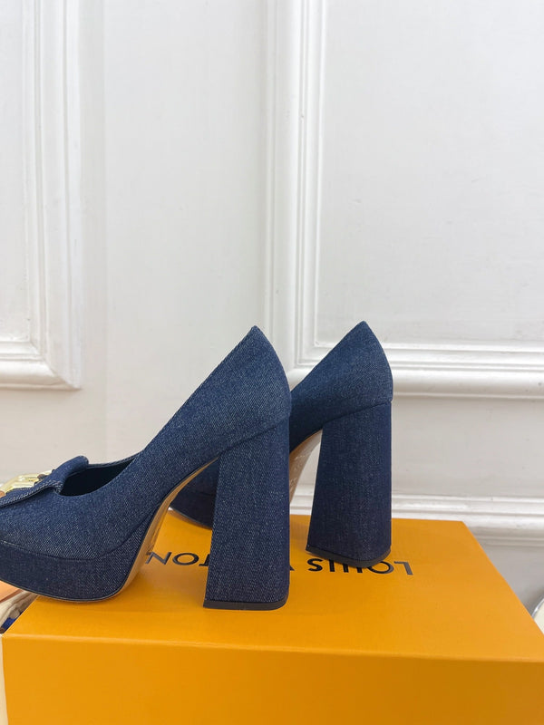 SHAKE MARY JANE HIGH HEEL 12 CM IN CLASSIC BLUE DENIM FABRIC