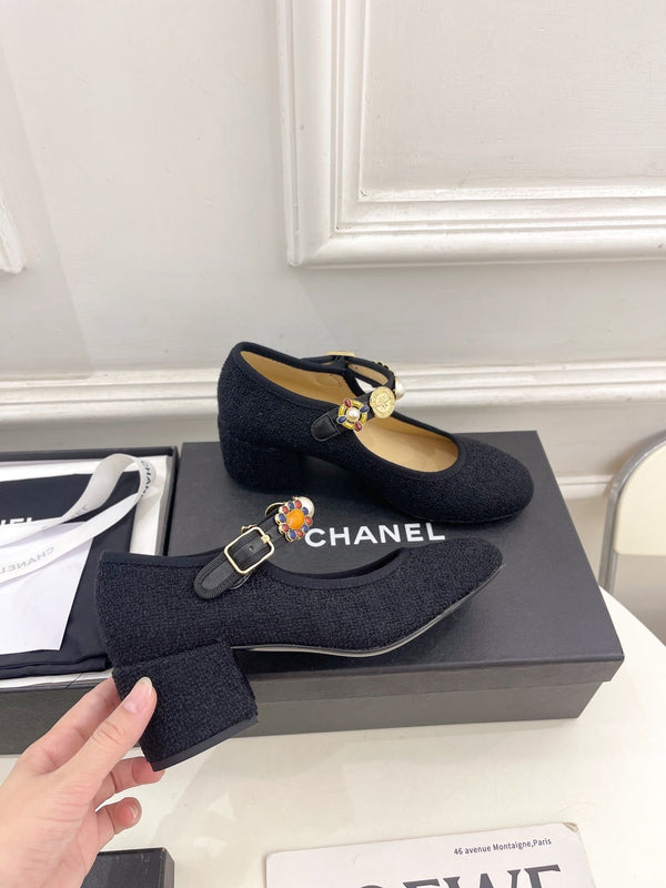 CC High Mary Janes 55mm Black Wool Tweed And Fabric 948815