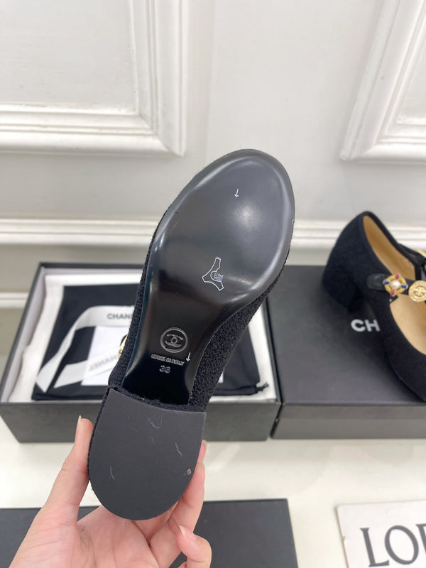 CC High Mary Janes 55mm Black Wool Tweed And Fabric 948815