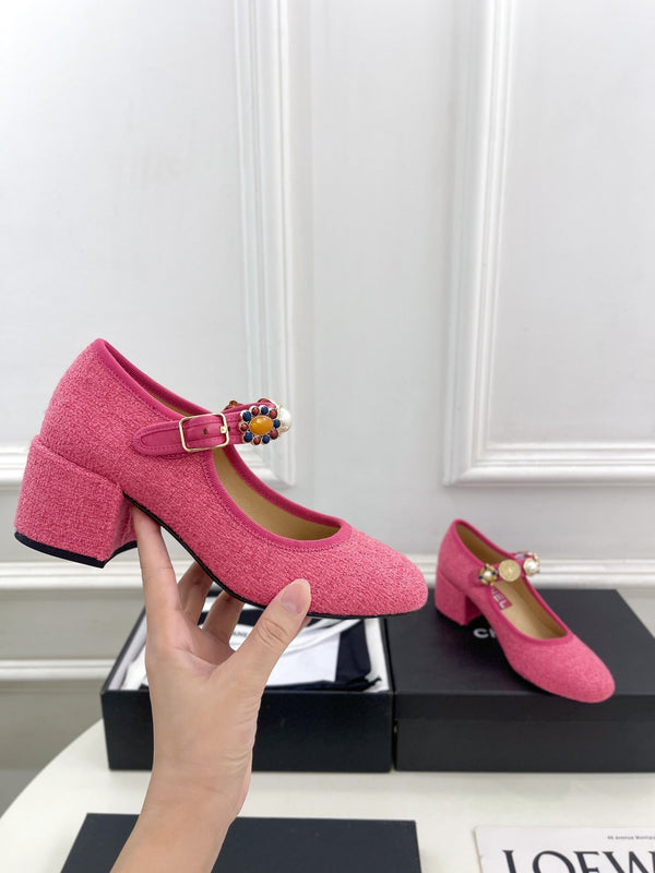 CC High Mary Janes 55mm Dark Pink Wool Tweed And Fabric  948817
