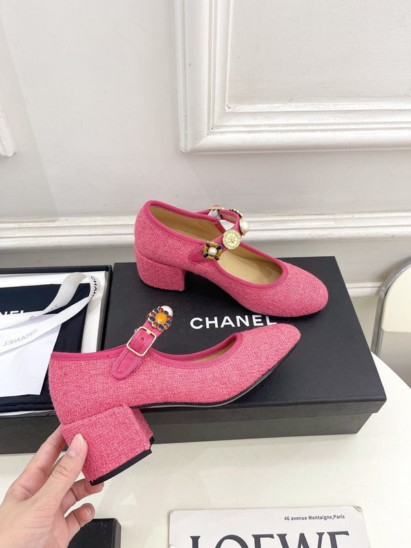 CC High Mary Janes 55mm Dark Pink Wool Tweed And Fabric  948817