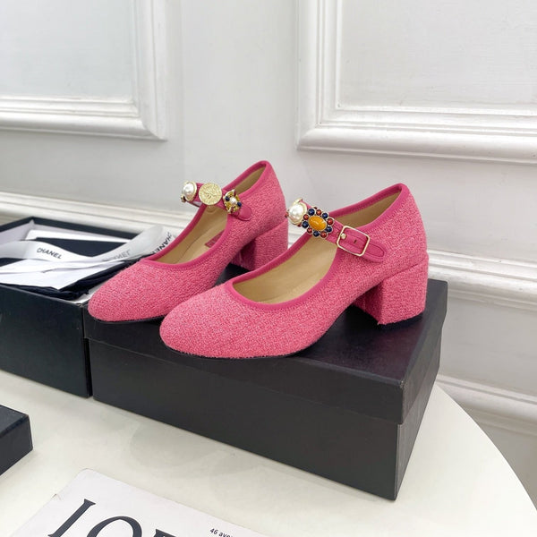 CC High Mary Janes 55mm Dark Pink Wool Tweed And Fabric 948817