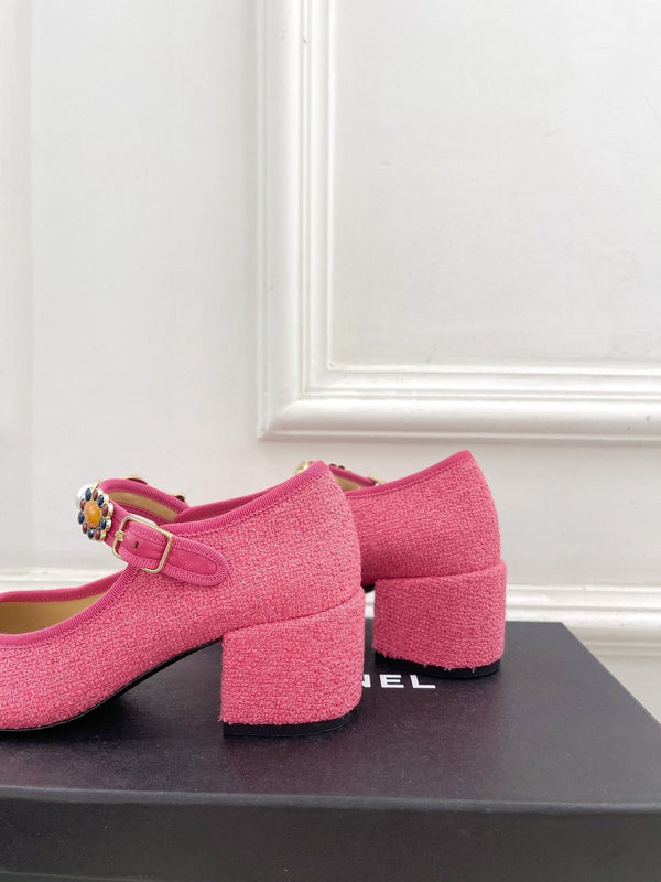 CC High Mary Janes 55mm Dark Pink Wool Tweed And Fabric  948817